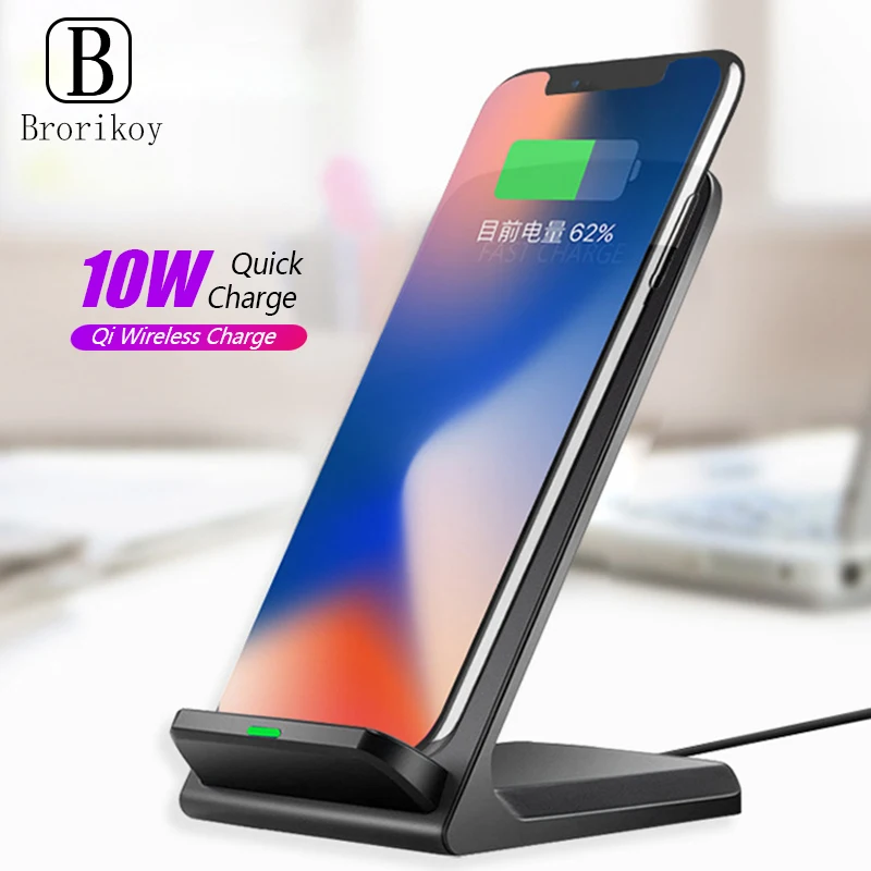 brorikoy 10w wireless charging stand holder qi induction charger for samsung s20 s10 note 9 8 for iphone 12 11 pro x xs max xr free global shipping