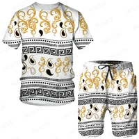mens summer tracksuit 2 pieces t shirt short set fashion outfit new bohemia style suit vintage clothing male casual streetwear