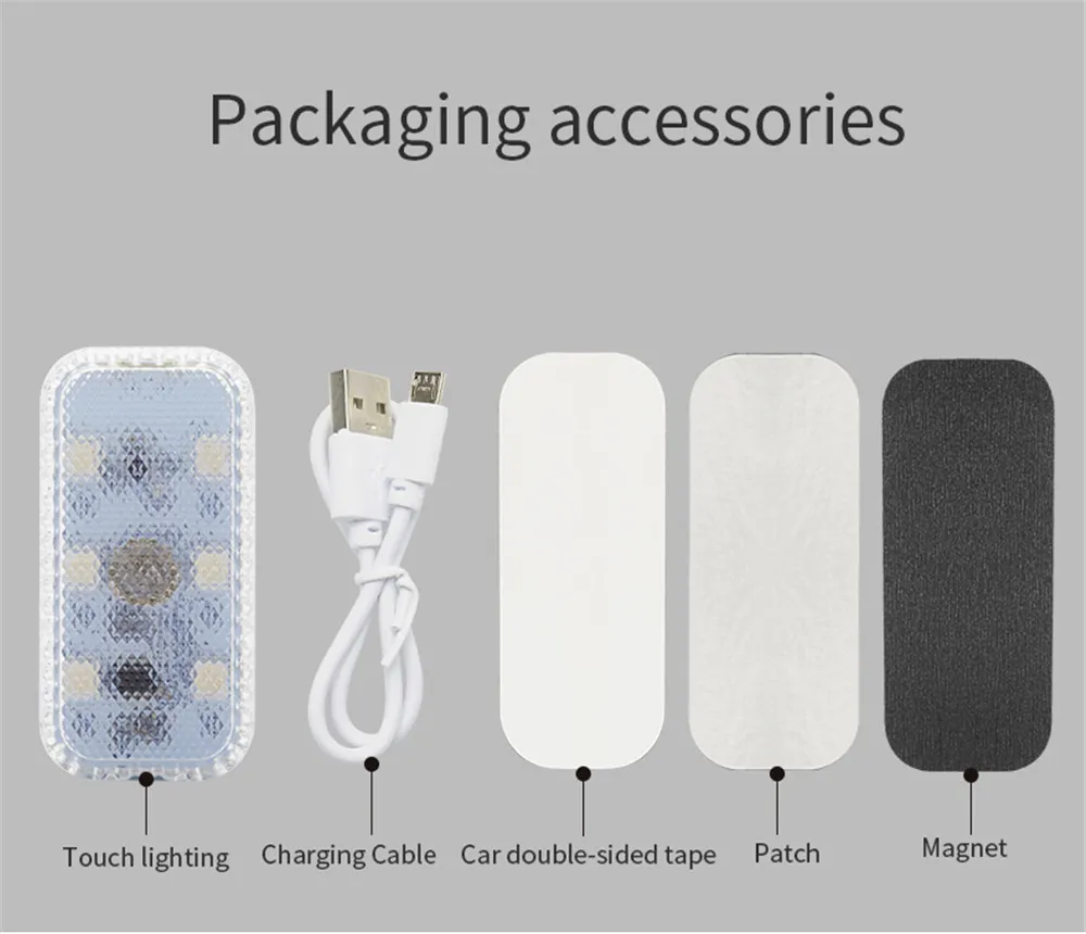 1pcs Car LED Touch Lights Wireless Interior Light Auto Roof Ceiling Reading Lamps for Door Foot Trunk Storage Box USB Charging - купить по