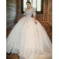 luxury wedding dress 2022 new puff sleeve ball gown bride dresses elegant vintage bling shining vestido de noiva