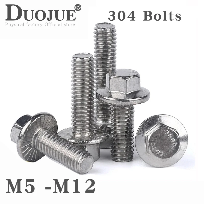 

1/10pcs M5 M6 M8 M10 M12 A2-70 304 Stainless Steel GB5787 Hexagon Head with Serrated Flange Cap Screw Hex Washer Head Bolt