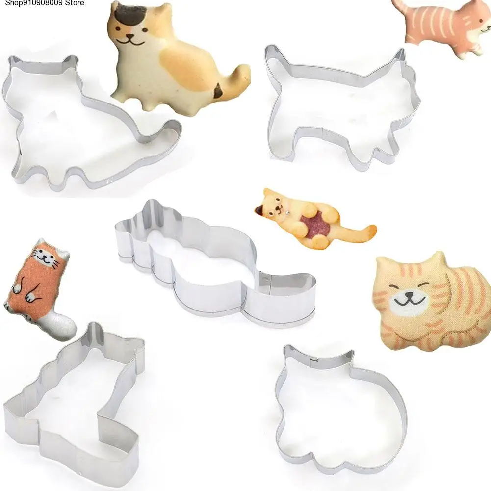 

Five christmas cookie cutters Stainless steel cookie cartoon mold cute little cat modeling DIY baking sugar cookies cutting mold