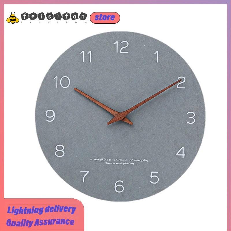 

New 12 Inches Simple European Style Creative Wall Clock Round Mute Walnut Digital Specialty Clock Modern Design Room Decoration