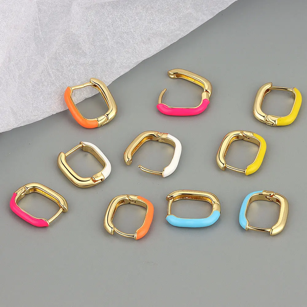 

18k Gold Plated Multi Color Enamel Square Hoop Earrings for Women European and American Punk Rock Earrings Fashion Jewelry