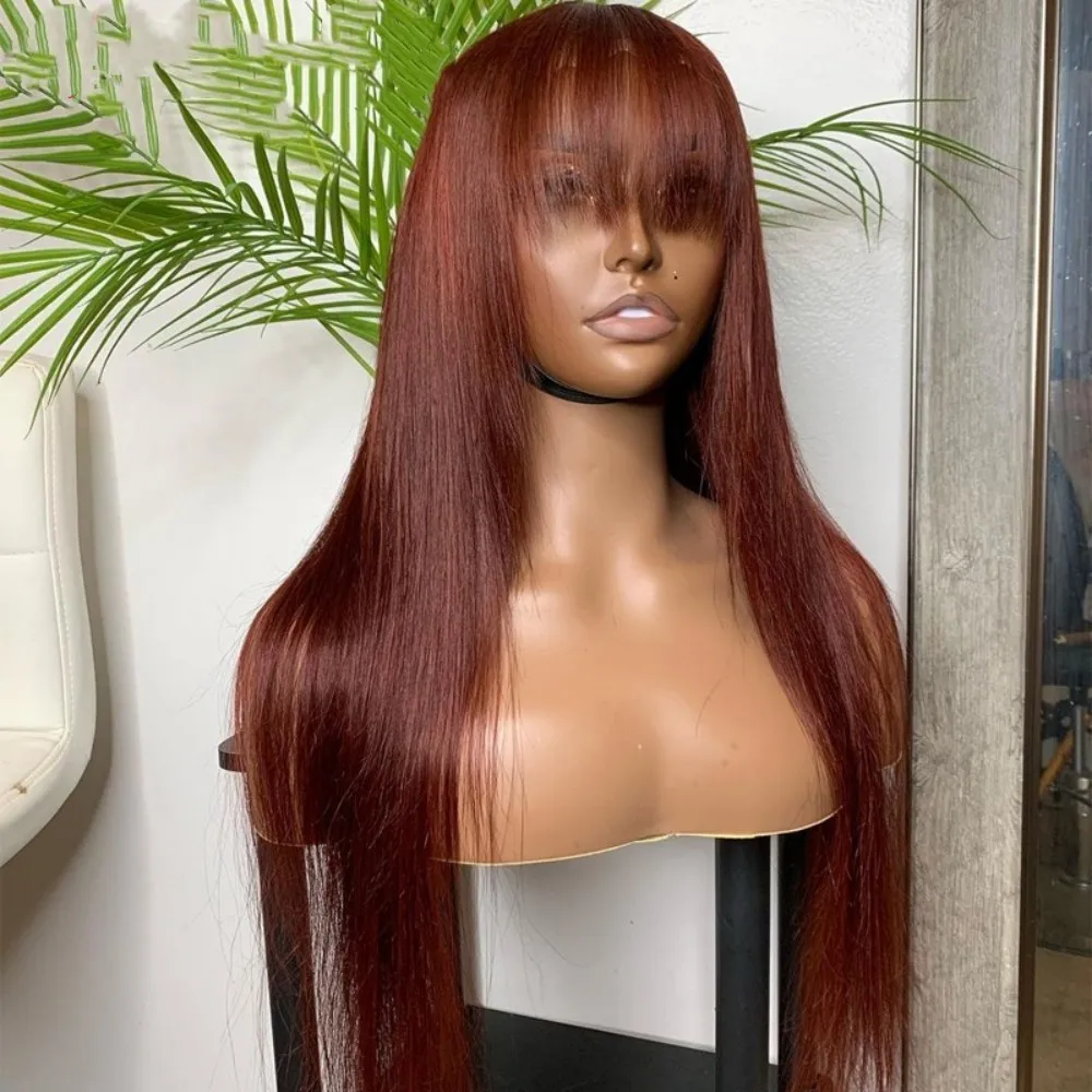 

Красно-коричневые прямые волосы с челкой 13x 4, парики из человеческих волос на сетке спереди, плотность 200, бразильские волосы на сетке спереди, парик красного цвета