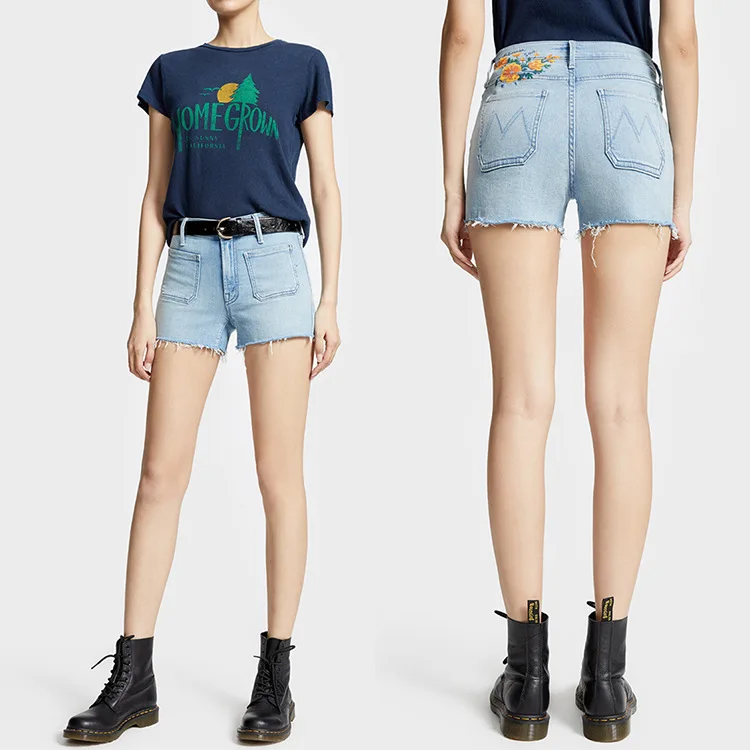 

Women's Printed Frayed Denim Shorts Elasticity Slim fashion lady shorts