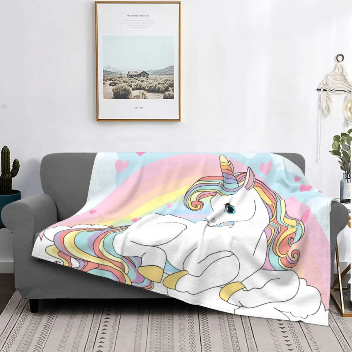 

Manta de franela con dibujos de unicornios, ropa de cama cálida, para primavera y otoño, cultura artística, para invierno