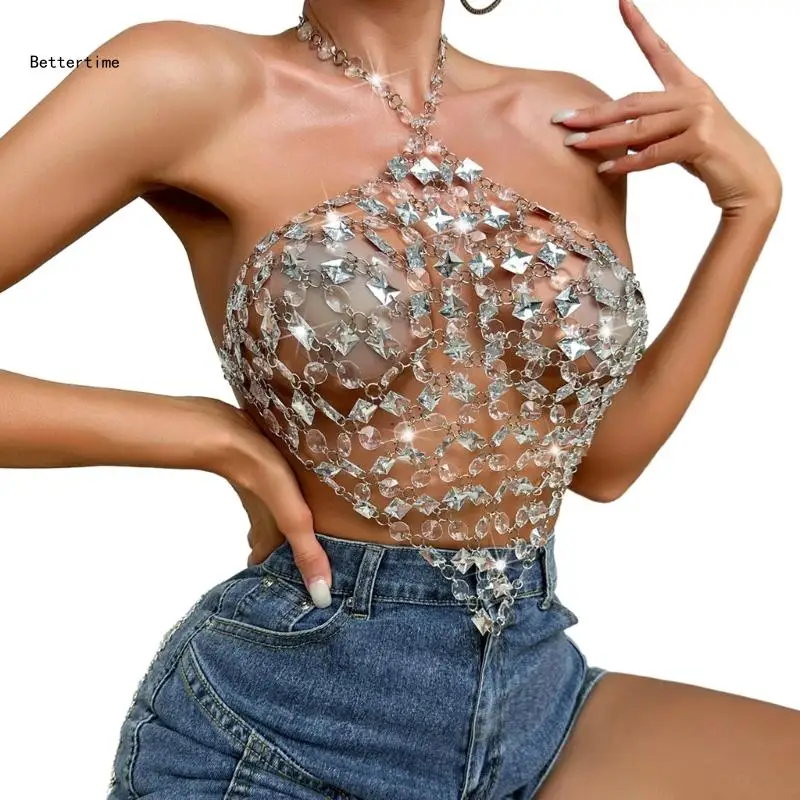 

B36D Women Rhinestones Body Chain Crystal Bras Chain Beaches Body Jewelry
