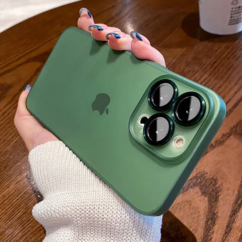 

Роскошный полупрозрачный Ультратонкий матовый чехол для iPhone 14, 13, 12, 11 Pro Max, металлическое стекло, Защита камеры, кольцо, жесткий чехол, кожаный чехол