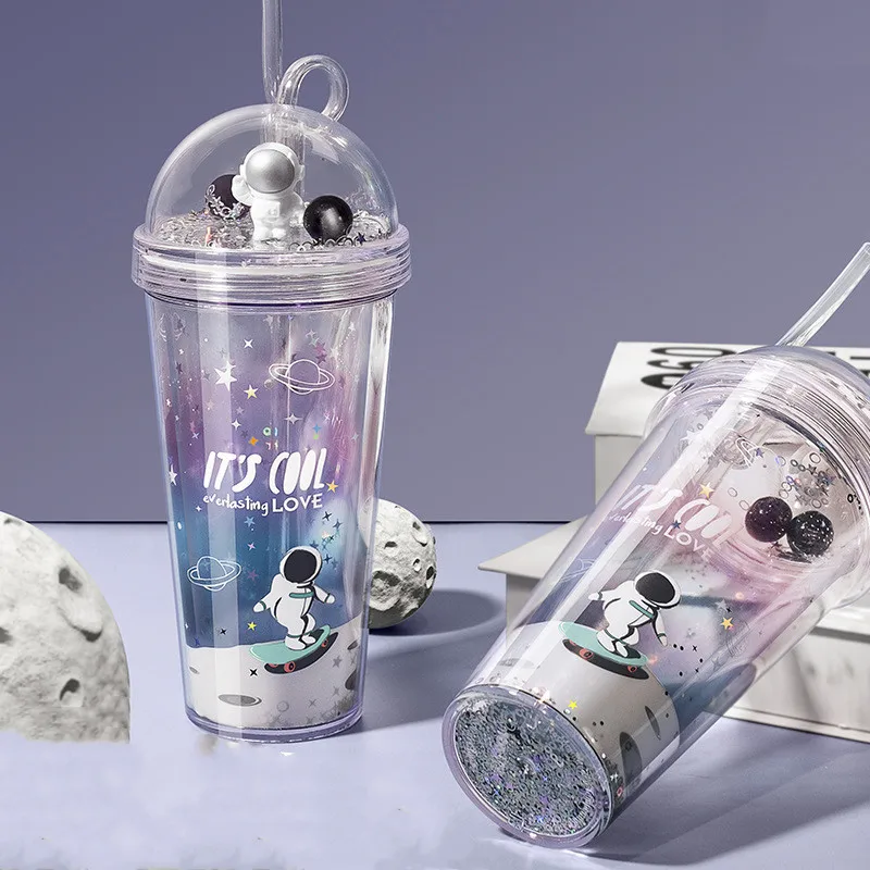 

Summer Bling Cup Ins Astronaut Space Bottle Women Men Straw Cup Creative Plastic Cup Gift Water Bottle