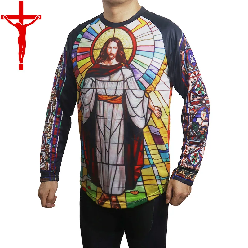 

Cycling Jersey Motocross Shirt Jesus Christ MTB Bike Long Religious Clothes Church Wear Outdoor Easter Mountain Road Elastic