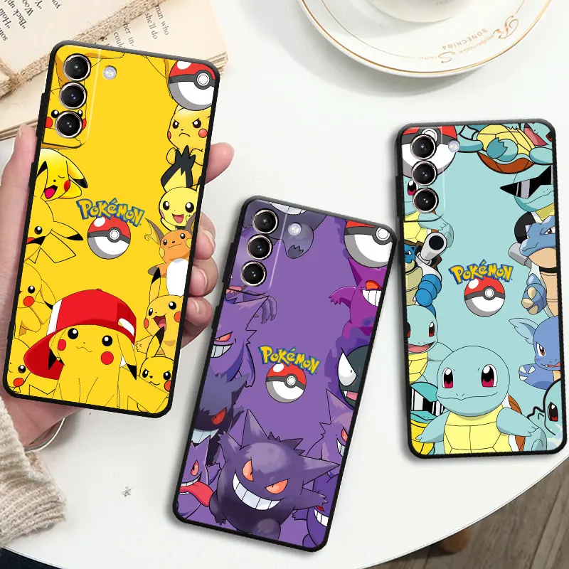 

Pikachu Pokemoon Cute Case For Samsung Galaxy S23 S22 S20 S21 FE S10 Plus S23Plus S21FE Modelo Black Capa Phone Fundas