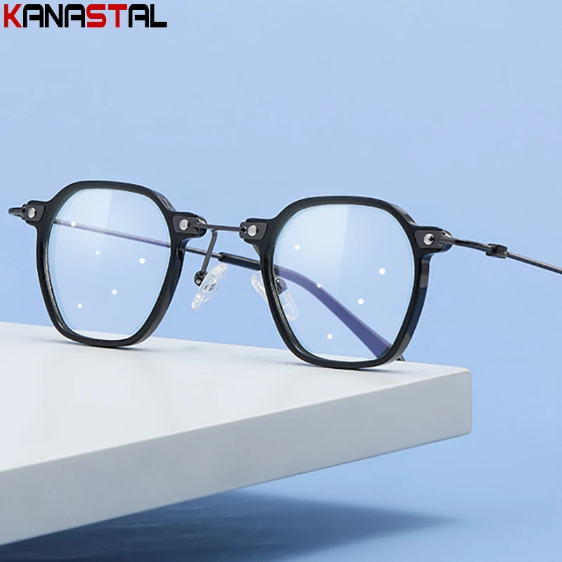 

New Women's Blue Light Blocking Glasses Fashion TR90 Metal Polygon Eyeglasses Frame Anti Ray Optical Spectacle Myopia Eyewear