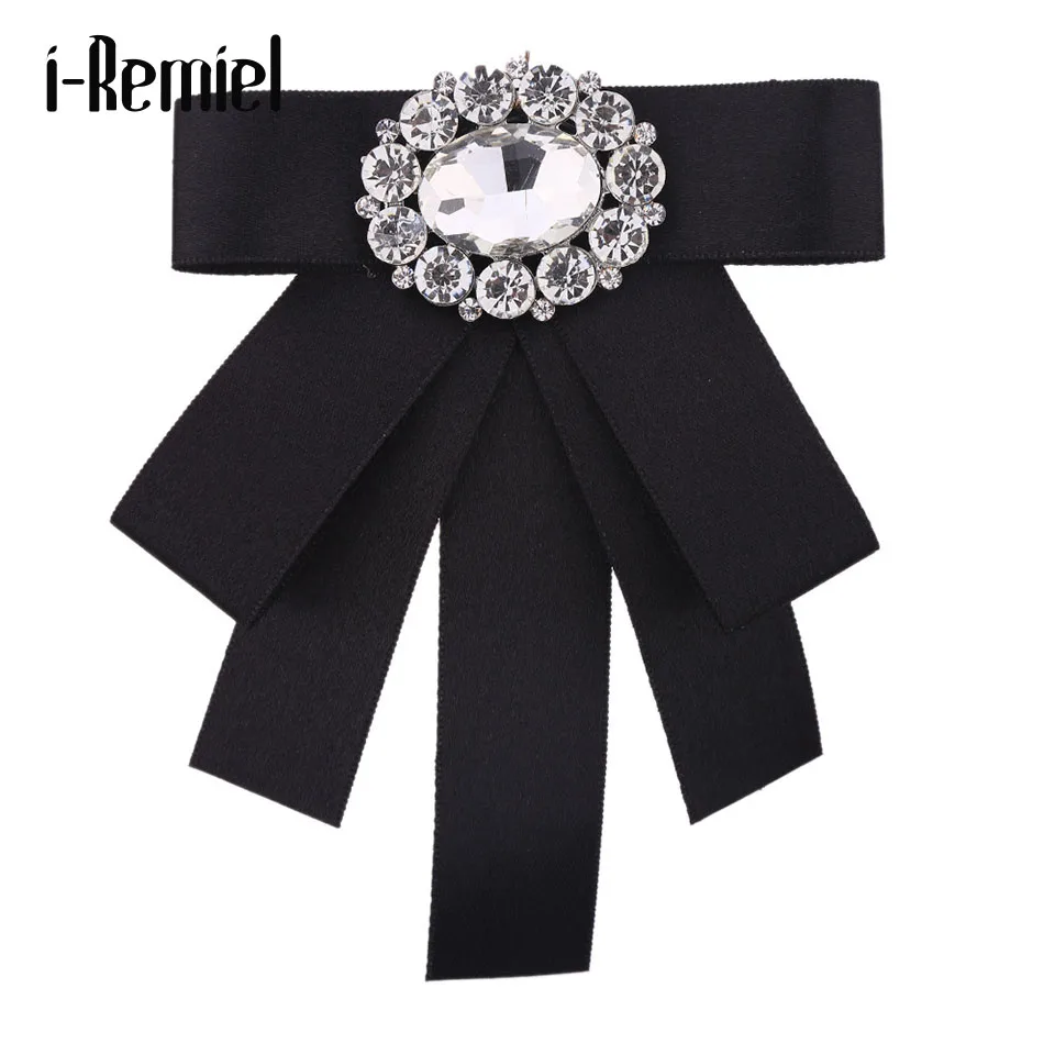 

i-Remiel Tie Bows Brooch Rhinestone Cloth Art Pins And Brooches Ladies Broaches Collar Decoration Groom Blouse Jewelry Badge