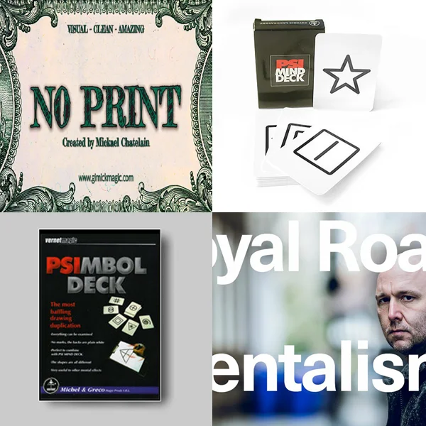 

No Print by Mickael Chatelain，PSI Mind Deck by Vernet，Psimbol Deck by Vernet，Royal Road to Mentalism by Mark Lemon magic tricks