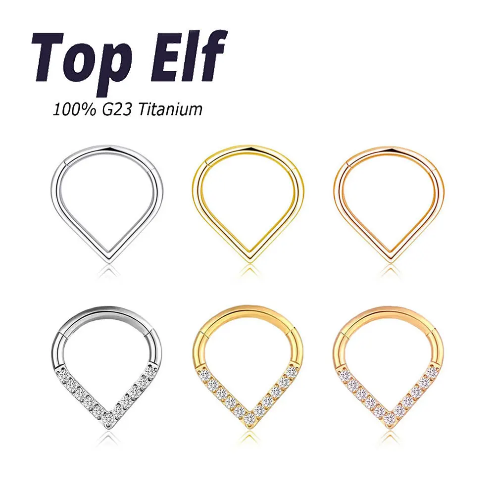 

ASTM F136 Titanium Hinged Tear Drop Segment Ring Septum Nose Clikcer Piercing CZ Lip Labret Ear Tragus Cartilage Daith Earring