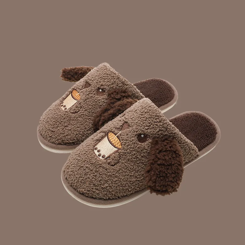 Home slippers women's plush cotton slippers women's warm anti-slip couple slippers wear-resistant Personalized deodorization