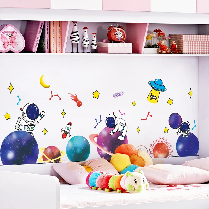 

[Shijuekongjian] наклейки на стену с изображением планеты в космосе «сделай сам», креативные наклейки на стену с астронавтами для детской комнаты, ...