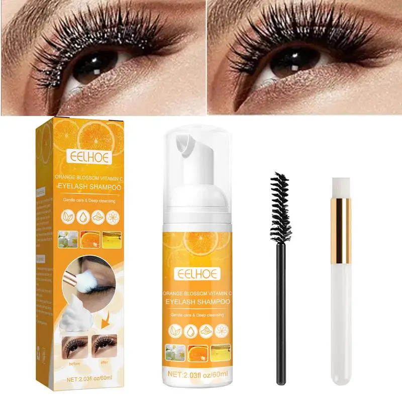 

60ml Eyelash Makeup Cleansing Foam Lash Shampoo Eye Lashes Makeup Cleanser + Brush Eyelash Cleaning For Salon And Home Use