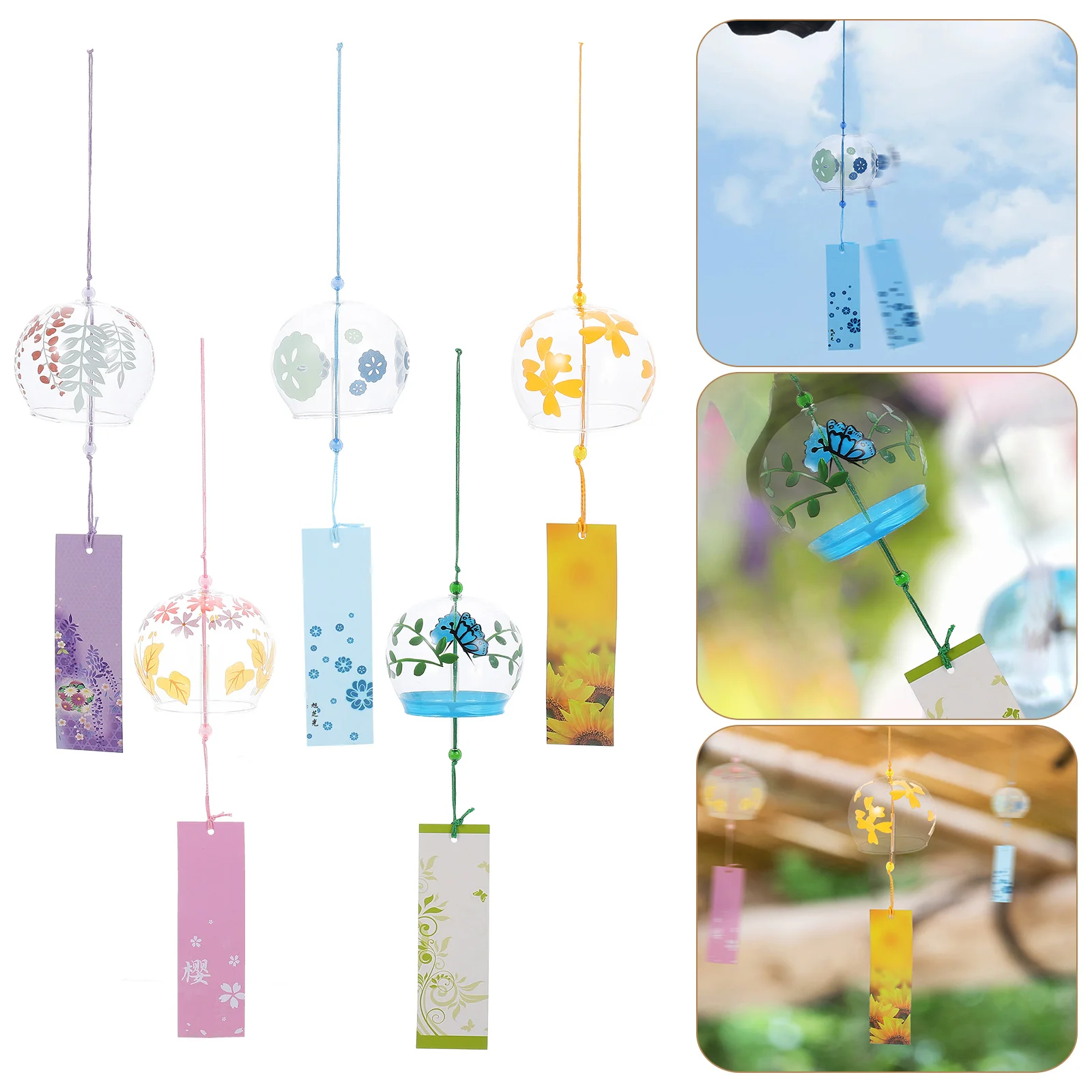 

5 Pcs Glass Wind Chimes Lockets Balcony Bells Garden Outdoor Clearance Wedding Home Decor Hanging Craft Ornaments