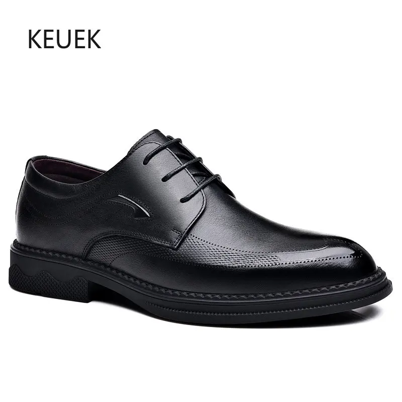 

First Layer Cowhide Business Dress Men Leather Shoes Lace Up Shoes Spring Autumn Loafers Male Flats Pointed Toe Derby Shoes 6A