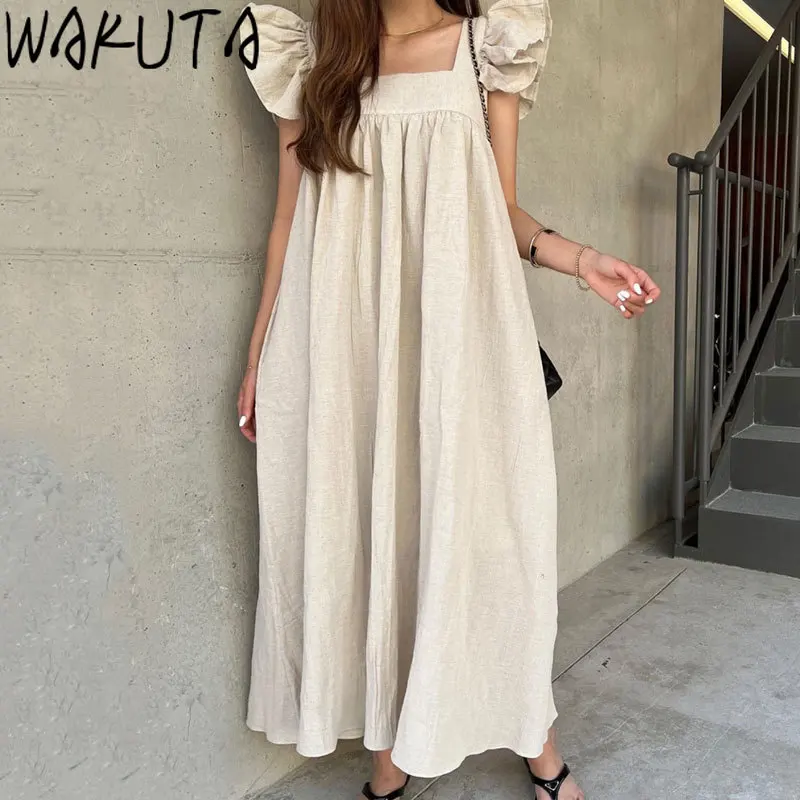 Винтажное модное женское платье WAKUTA летние повседневные свободные платья макси