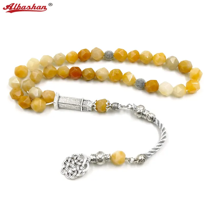 Фото Алмазный камень ALBASHAN Tasbih, натуральный кварцит, нефрит, мусульманские молитвенные бусины Gfit Misbaha 33 45 51 66 99 100, четки №1