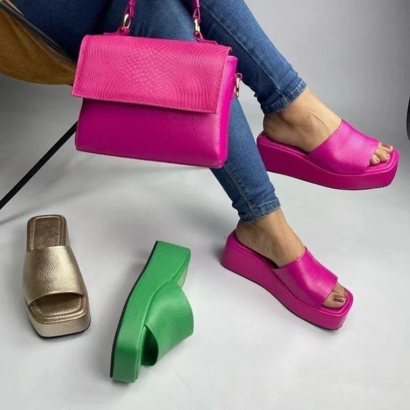 

Shoes for Women 2023 Summer New Thick-soled Slippers Women Solid Color Lolita Slippers Ladies Thick Heel Beach Slippers
