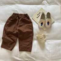 2022 autumn new children boy pure color pocket pants kid girl cotton loose all match trousers kid casual homewear pant clothing