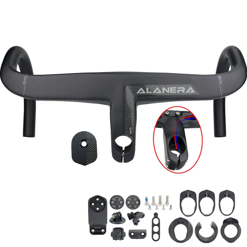 

ALANERA Bike Full Carbon One-Integrated Handlebar 28.6mm Carbon Road Handlebars With GPS Computer Holder 360/380/400/420/440