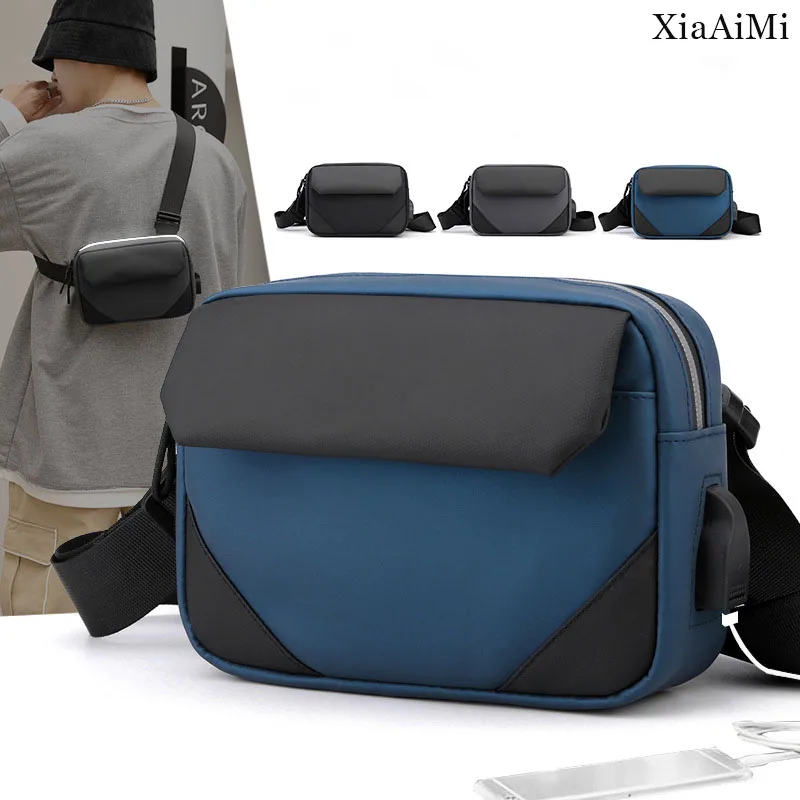 Fashion Men'S Messenger Bag 2022 New Solid Color Simple Chest Bag Waterproof Sports Travel Small Bag