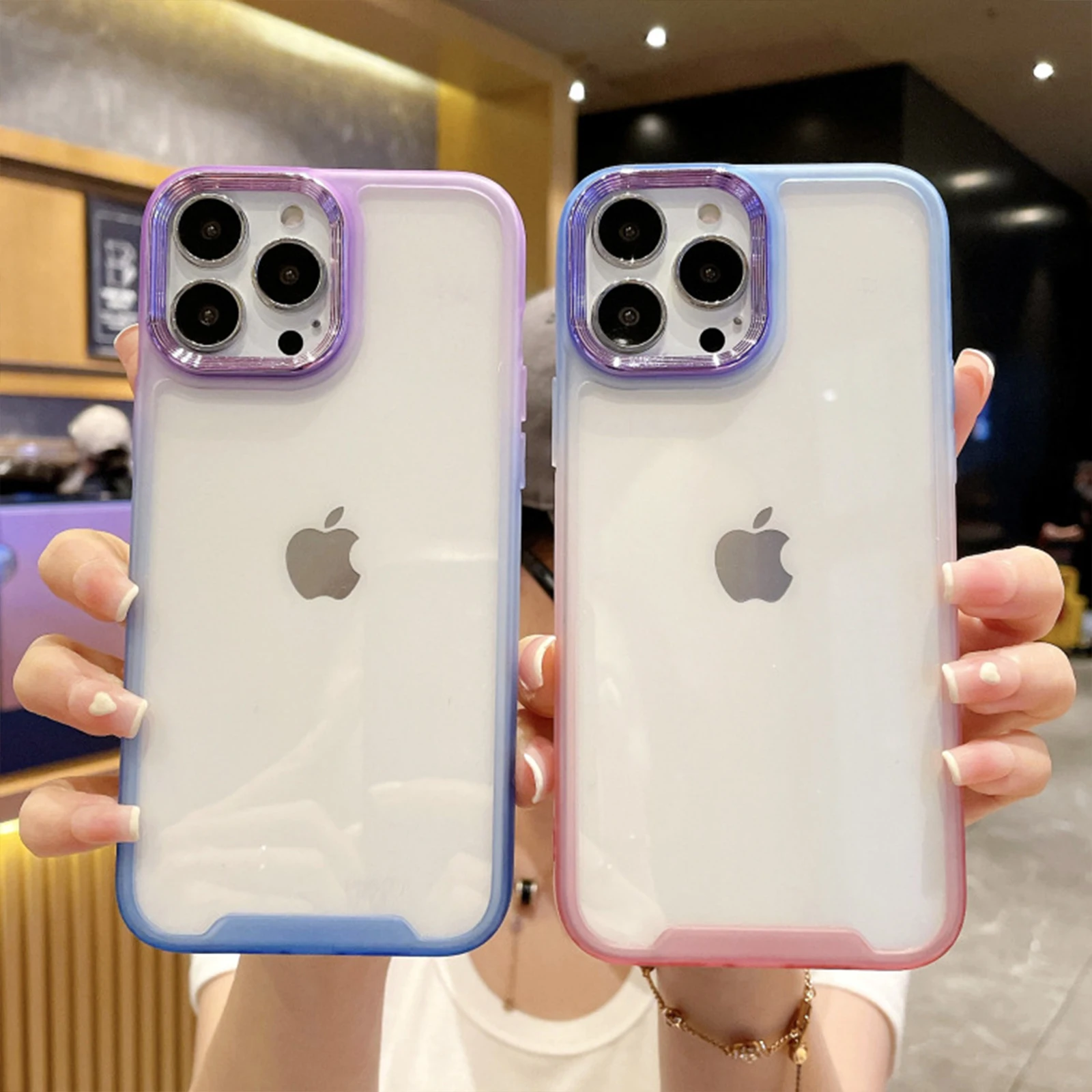 

Clear Hard Gradient Case for iPhone 14 Pro Max Transparent Anti Yellowing Case Shockproof Frame Cover for iPhone 14 Plus Women