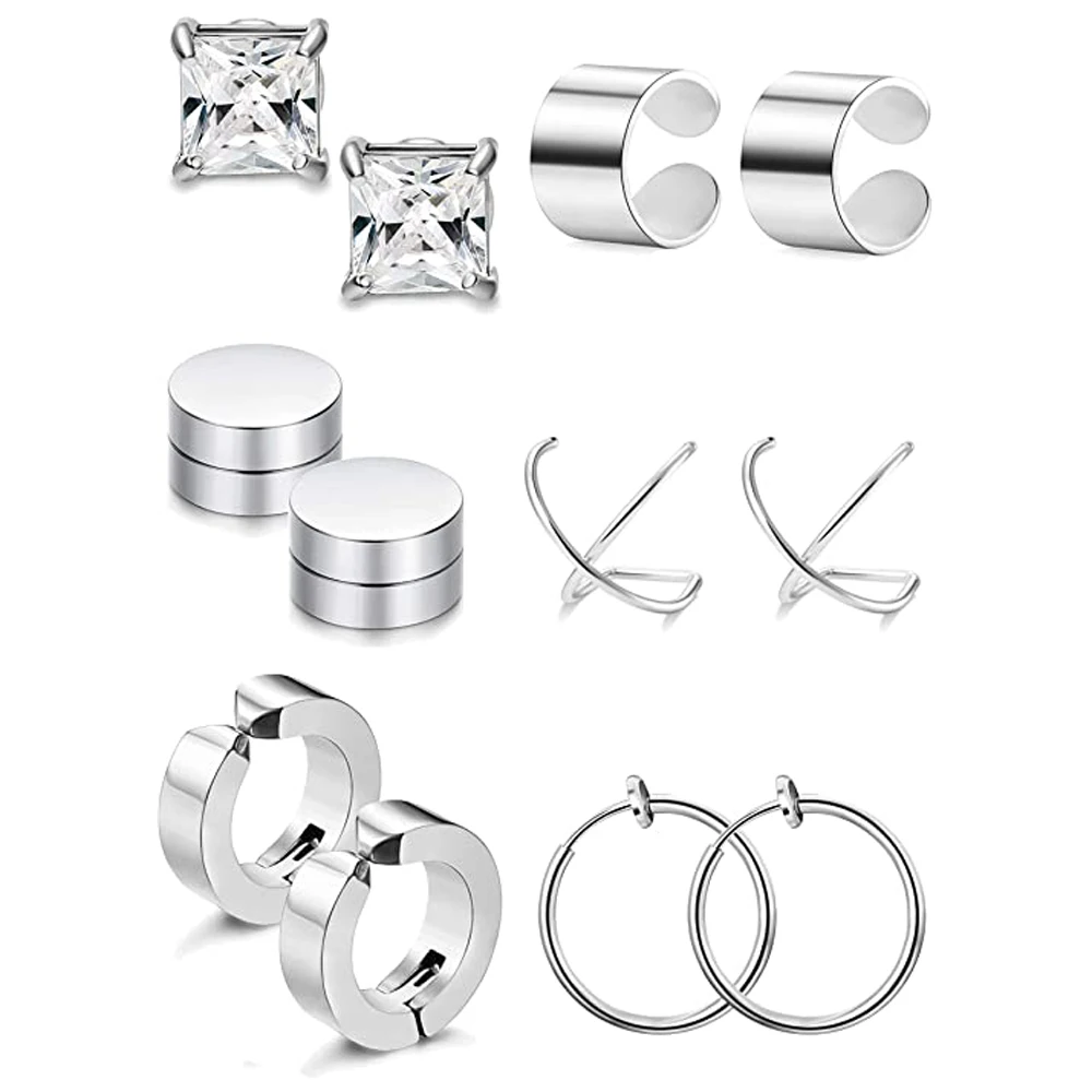 

6 Pairs Ear Cuff Earring Magnetic Earrings for Men Women Non Pierced Clip-on Earrings Set Fashion Classic Style