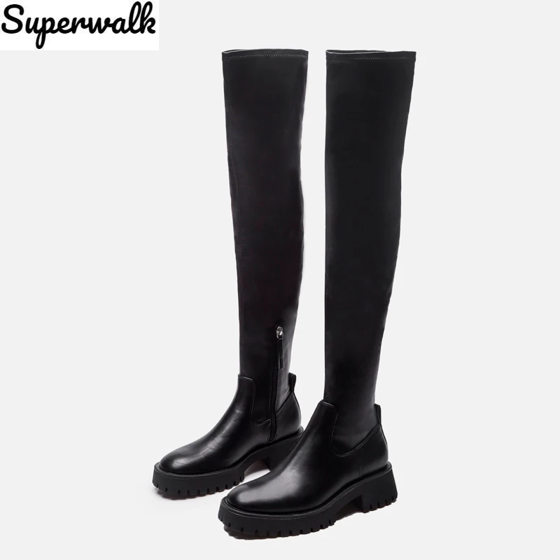 

Women Over The Knee Boots Pu Leather Warm Plush Ladies Platform Boots Winter 2021 New Fashion Zip Female Shoes Woman Long Boots