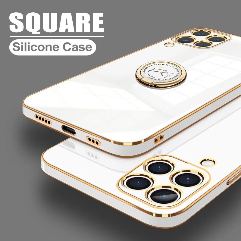 

Square Plating Frame Silicone TPU Ring Holder Cover 3D Case For Samsung Galaxy A12 A12S A22 A52 A52S 5G 4G Back Camera Protector