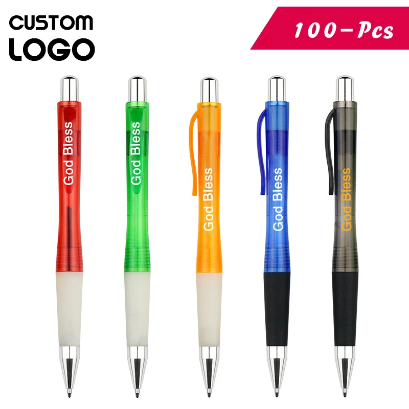 100pcs Printed Logo Press Ballpoint Pen Translucent Ad Pens Business Hotel Personalized Gift School Stationery Office Supplies