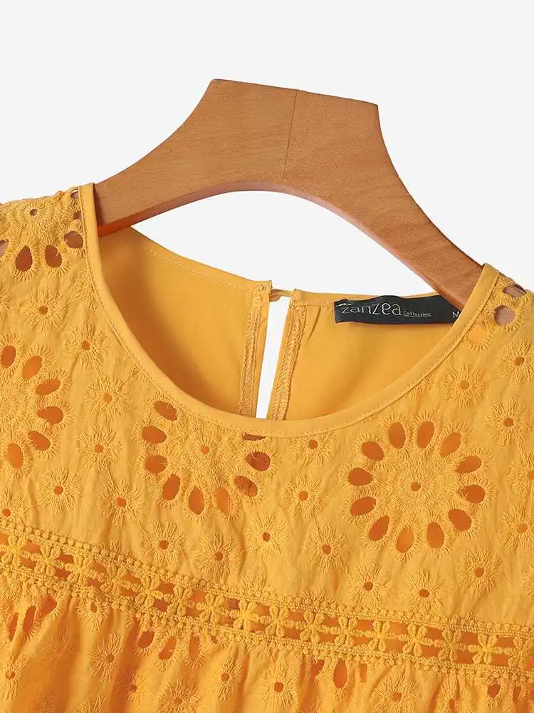 Женская майка с оборками ZANZEA летняя повседневная футболка круглым вырезом и