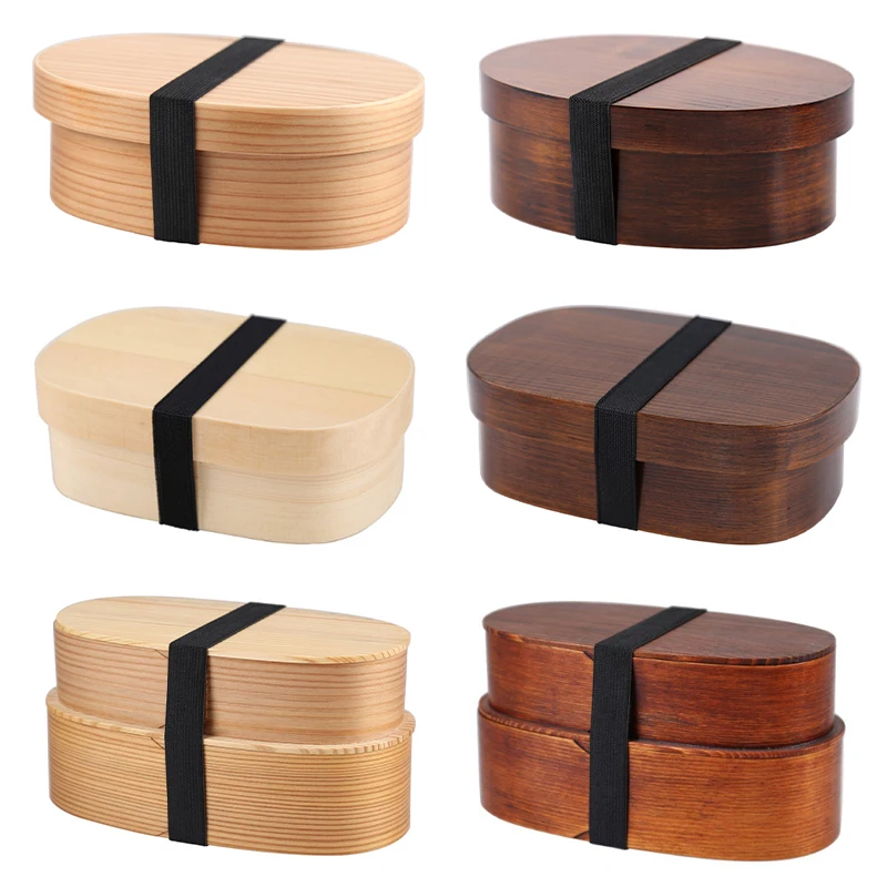 

1/2 Tiers Wooden Lunch Box Picnic Dinnerware Food Storage Container Children Kids School Office Portable Bento Box
