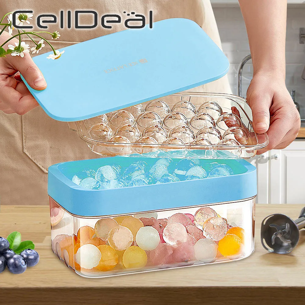 

Round Ice Cube Tray Ice Maker with Storage Box Quick Demould Ice Cube Moulds Cold Drink Set Square Container Kitchen Gadgets