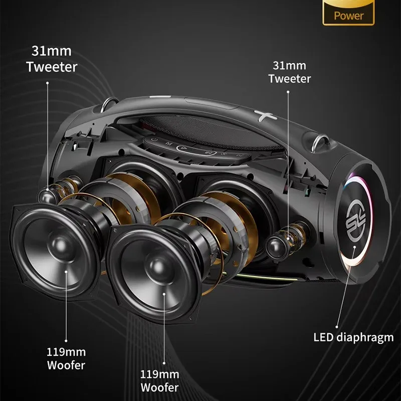Фото SODLK S1615 Мощный бумбокс 200 Вт с глубокими басами Hi-Fi стерео беспроводной Bluetooth-динамик для караоке с двойным микрофоном для вечеринки №3