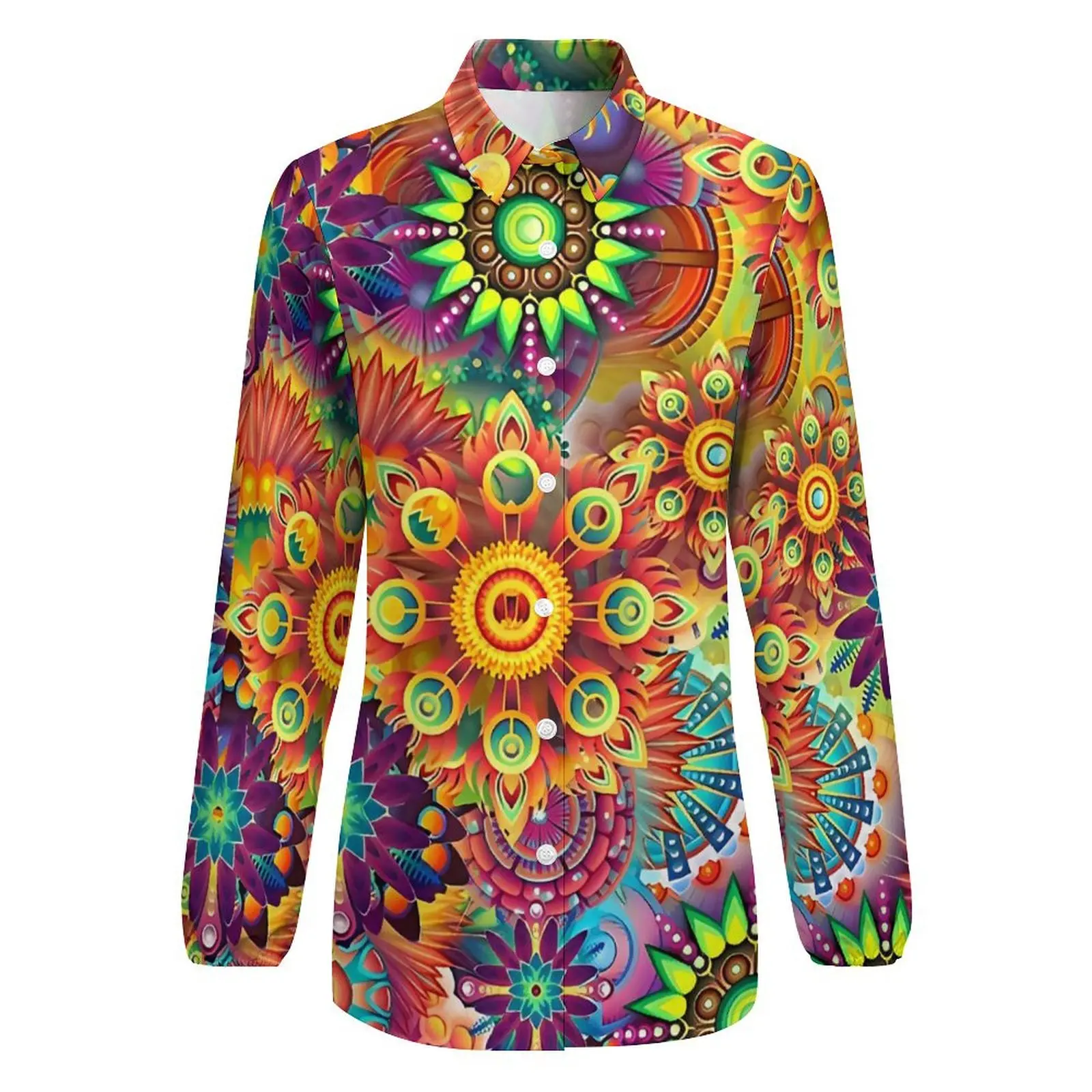 Psychedelic Retro Hippy 70s Flower Power Blouse Long Sleeve Cool Blouses Women Casual Oversized Shirts Top Birthday Present