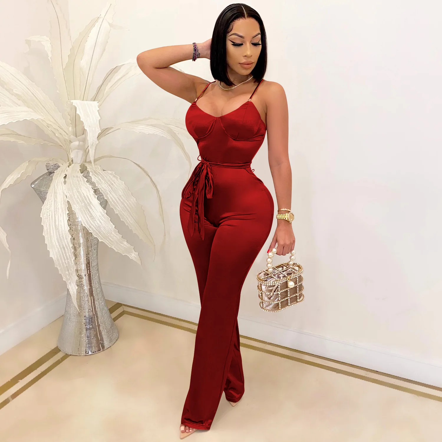 Bandage Jumpsuit 2022 Black Spaghetti Bodycon Jumpsuit High Quality Women Summer Sexy Club Celebrity Party Jumpsuit Overalls