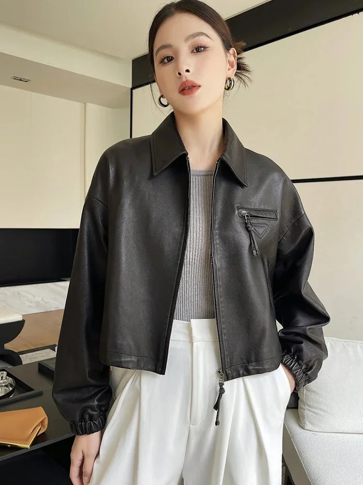 Повседневное простое пальто из натуральной овечьей кожи для женщин тренд 2024 года