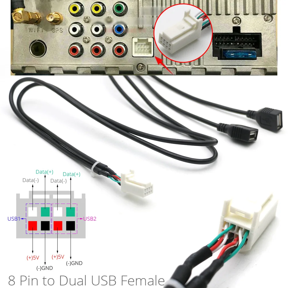 Фото Универсальный кабель-адаптер с двумя USB-разъемами (женские) на 6/8-контактный PHB для автомобильных Android-магнитол №2