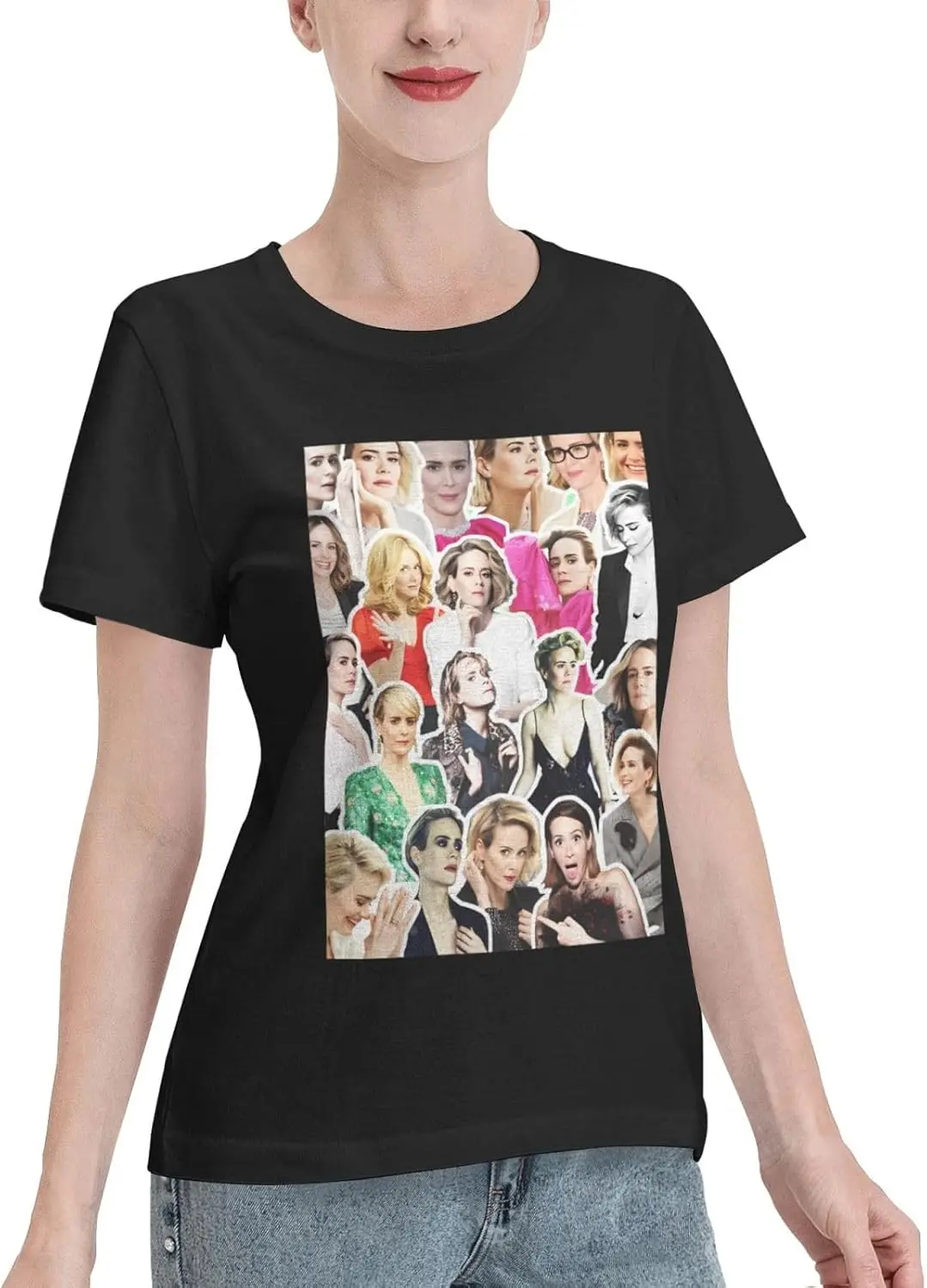 Футболка с коллажем Сара паулсон Женская хлопковая свободная футболка круглым