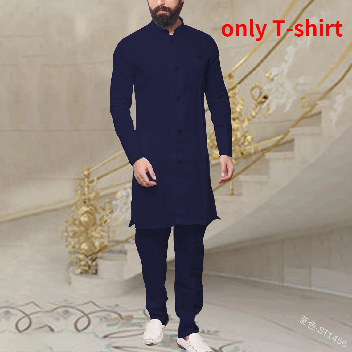 Men Fashion African Clothes Cotton T-shirt Dubai Muslim Long Sleeve Tee Tops Islamic  Arabic Casual Blouse Robe Gown