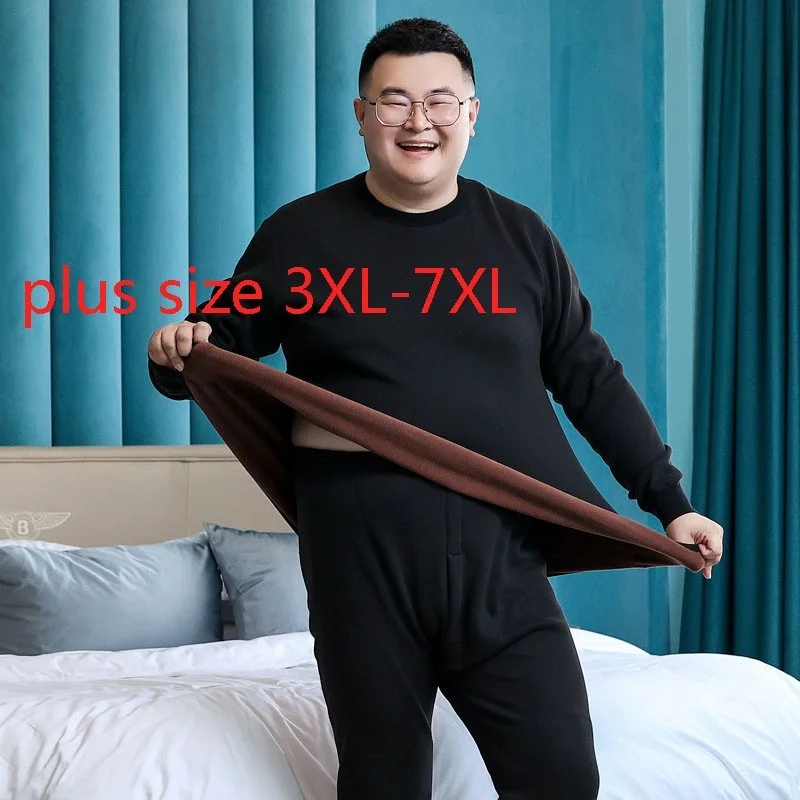 

Large Super New Winter Men Arrival Comfortable Warm Set Velvet O-neck Elastic Waist Thick Plus Size 4XL 5XL 6XL 7XL