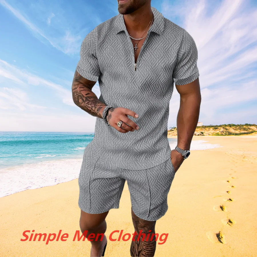 Summer Men's Luxury Polo Shirt Shorts Suit Fashion Trend Tracksuit 2 Pieces Vintage Solid Color Outfit Set Male Casual Clothing