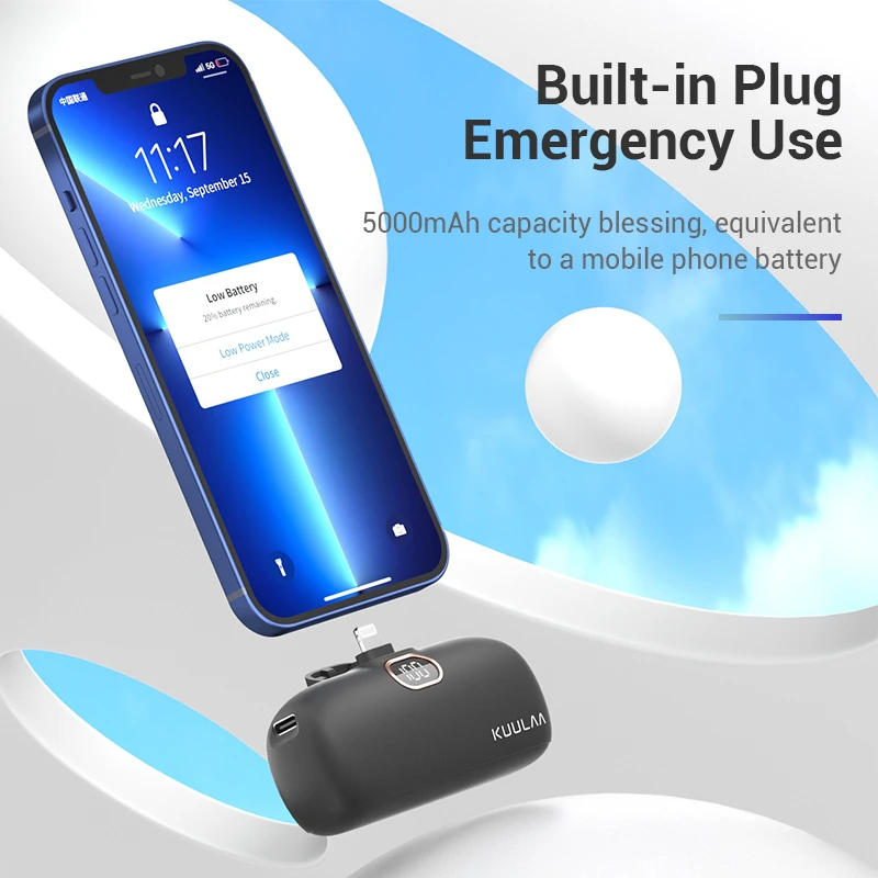 KUULAA mini Power Bank 5000mAh External Battery Fast Charging PowerBank for iPhone 14 13 12 11Pro Max 8 7 Plus Portable Charger