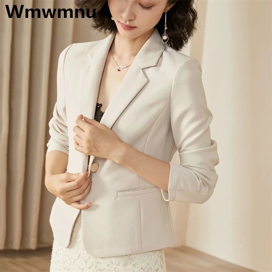 

Elegant Formal Cropped Blazer Jacket Office Lady Full Sleeves Lined Korean Short Suits Spring Fall Coats Solid Basic OL Workwear